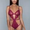 Be Wicked Jacklyn Lace Teddy Burgundy LINGERIE