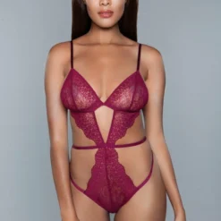 Be Wicked Jacklyn Lace Teddy Burgundy LINGERIE