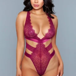 Be Wicked LINGERIE Llana Banded Teddy Burgundy