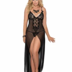 Elegant Moments Plus Size Lingerie Black Gown