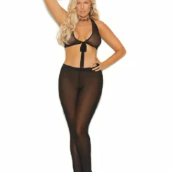 Elegant Moments Black Mesh Tie Top Plus Size Lingerie