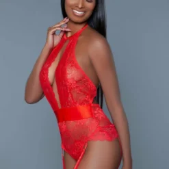 Be Wicked Ophelia Red Lace Bodysuit Tops