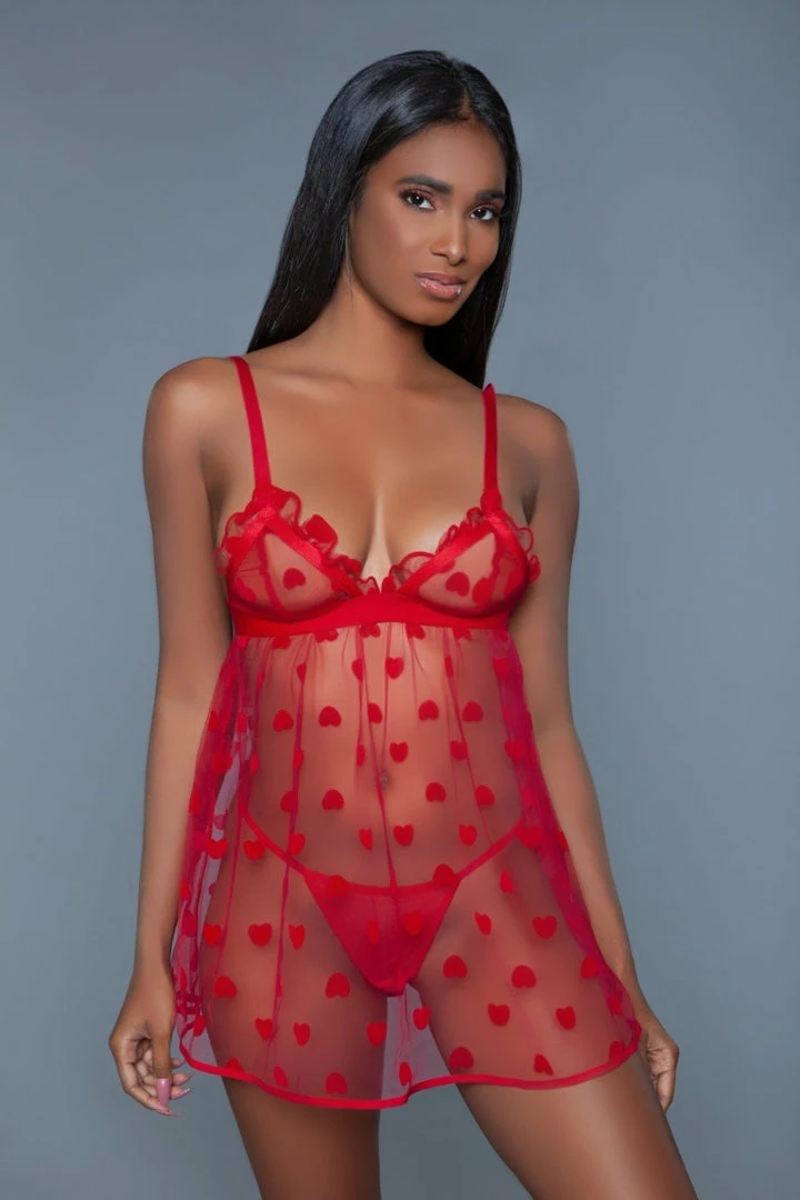 Be Wicked Red Hearts Valentine Babydoll LINGERIE 5 Be Wicked Red Hearts Valentine Babydoll LINGERIE