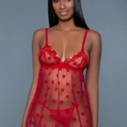 Be Wicked Red Hearts Valentine Babydoll LINGERIE