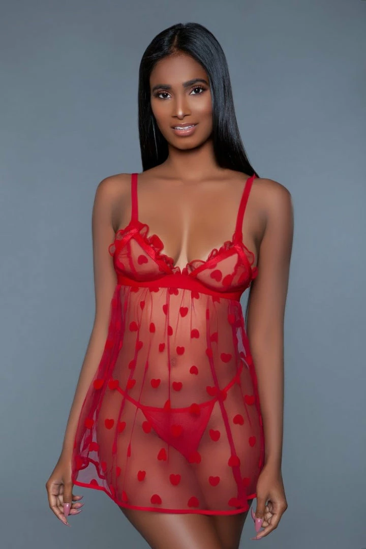 Be Wicked Red Hearts Valentine Babydoll LINGERIE 3 Be Wicked Red Hearts Valentine Babydoll LINGERIE