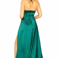 Roma Costume CLOTHING Maxi Length Satin Dress With High Slits And Deep Cut
