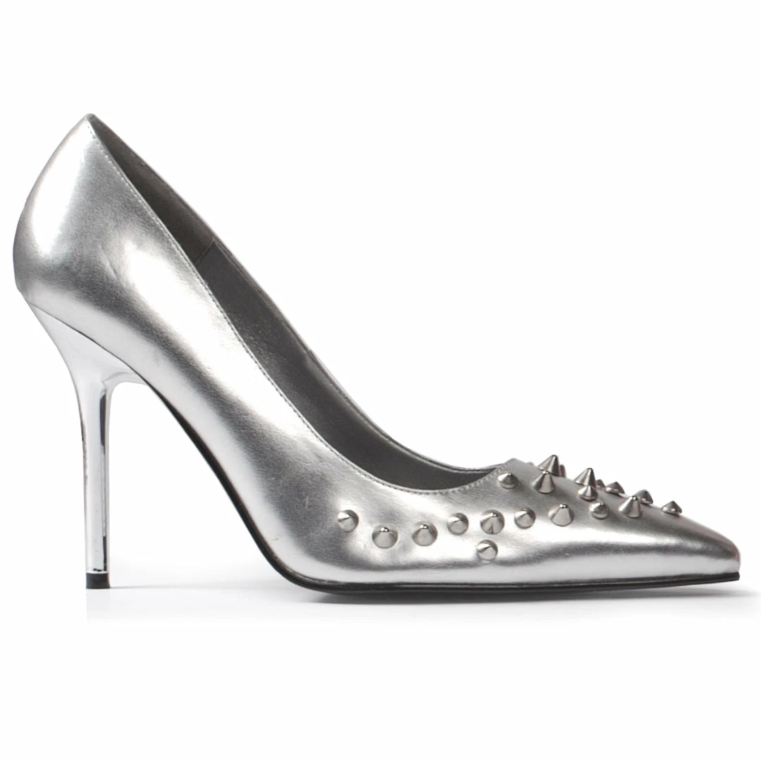 Ellie Shoes Silver Studded Pointy Toe Pump 3 Ellie Shoes Silver Studded Pointy Toe Pump