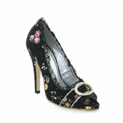 Ellie Shoes 4.5 Decorative Fabric Peep-Toe W/Rhinestones