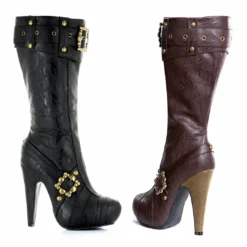 Ellie Shoes Knee High Steampunk Boots With Buckles And Studs