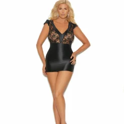 Elegant Moments Plus Size Lingerie Black Chemise