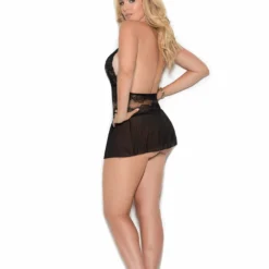 Elegant Moments Plus Size Lingerie Black Babydoll