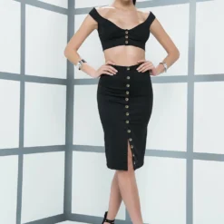 Espiral CLOTHING Off Shoulder Crop Top And High Waisted Midi Skirt