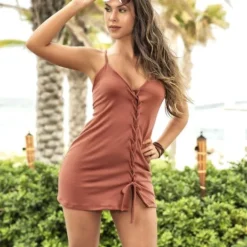 Espiral Crisscrossing Terracotta Dress CLOTHING