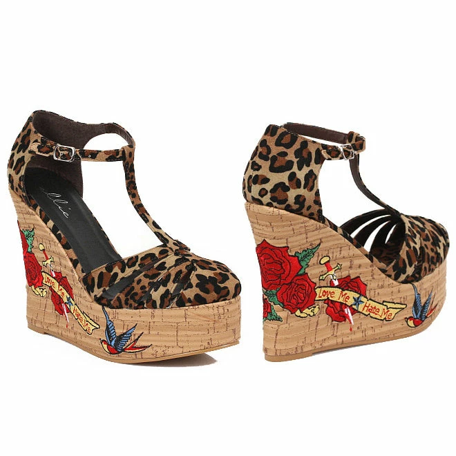 Ellie Shoes 4.5 Cork Wedge W/ Tattoo Embroidery 3 Ellie Shoes 4.5 Cork Wedge W/ Tattoo Embroidery