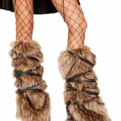 Roma Costume ACCESORIES Pair Of Faux Fur Leg Warmers With Strap Detail