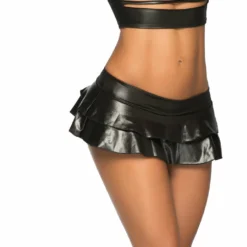 Espiral CLOTHING Wet Look Ruffled Mini Skirt