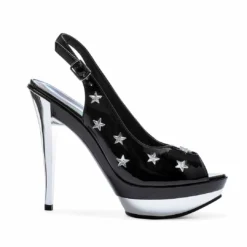 Ellie Shoes 5 Peep Toe Sling Back With Star Accents & Chrome Heel