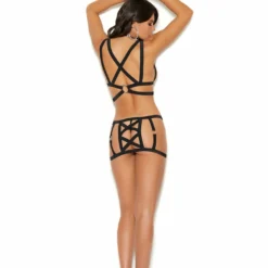 Elegant Moments LINGERIE Black Strap Caged Top And Skirt