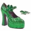 Ellie Shoes 5 Chunky Heel Green Glitter Maryjane