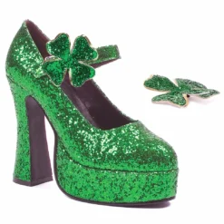 Ellie Shoes 5 Chunky Heel Green Glitter Maryjane