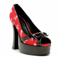 Ellie Shoes 5 Chunky Heel Satin Skull Peep Toe