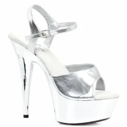 Ellie Shoes 6 Peeptoe Chrome Stiletto Sandal