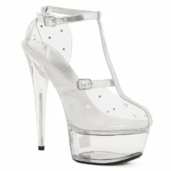 Ellie Shoes 6 CLEAR PLATFORM & CLEAR UPPER WITH RHINESTONES
