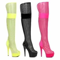 Ellie Shoes 6 Peep Toe Thigh High Mesh Boot