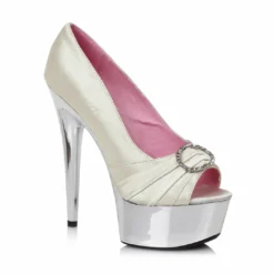 Ellie Shoes 6 Satin Peep Toe Chrome Platform With RhineStone Buckle 14 Ellie Shoes 6 Satin Peep Toe Chrome Platform With RhineStone Buckle
