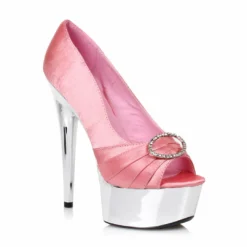 Ellie Shoes 6 Satin Peep Toe Chrome Platform With RhineStone Buckle 17 Ellie Shoes 6 Satin Peep Toe Chrome Platform With RhineStone Buckle