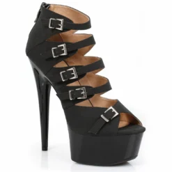 Ellie Shoes 6 Stiletto In Pu W/ Multi Buckle Accents