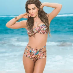 Espiral Spring Print High-Waist Strappy Bikini Bottom SWIMWEAR