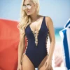 Espiral Navy Blue Lace-Up One Piece Swimsuit