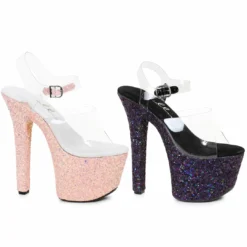Ellie Shoes 7 Pointed Stiletto Mule Sandal With Glitter Platform