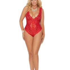 Elegant Moments Red Teddy Plus Size Lingerie