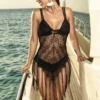 Espiral Black Fringed Cover Up Cover-Ups & Beachwear