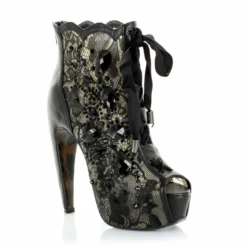 Ellie Shoes Concelaed 5.5 Heel W/Lace And Stone Peep Toe Ankle Boot