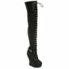 Ellie Shoes Knee High Lace Up Curve Wedge Boot