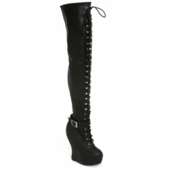Ellie Shoes Knee High Lace Up Curve Wedge Boot