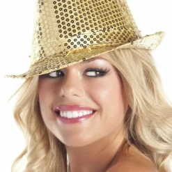 Be Wicked Sequin Fedora Hat - Gold ACCESORIES