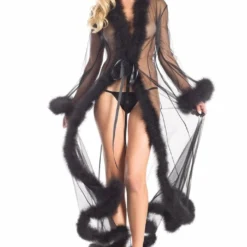 Be Wicked Marabou Robe Black LINGERIE