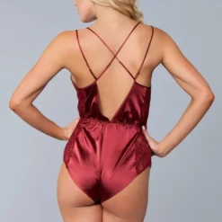Be Wicked SLEEPWEAR Sarai Satin Romper Burgundy