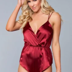 Be Wicked SLEEPWEAR Sarai Satin Romper Burgundy