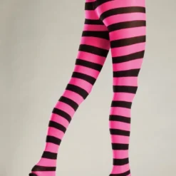 Be Wicked Wide Striped Pantyhose - Black/Pink