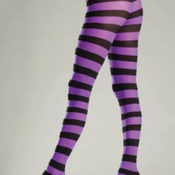 Be Wicked Wide Striped Pantyhose - Black/Purple