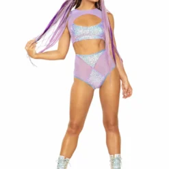 JValentine Mesh And Sequin Keyhole Top