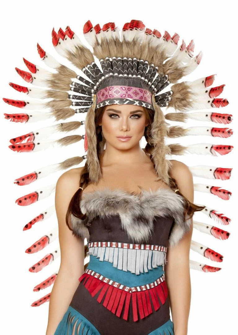 Roma Costume Indian Headdress With Red Tips 3 Roma Costume Indian Headdress With Red Tips