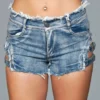 Be Wicked Buckled Down Denim Shorts Blue Wash