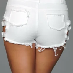 Be Wicked CLOTHING Buckled Down Denim Shorts White