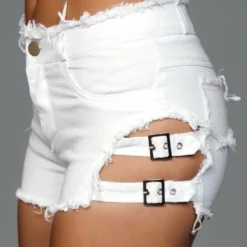 Be Wicked CLOTHING Buckled Down Denim Shorts White